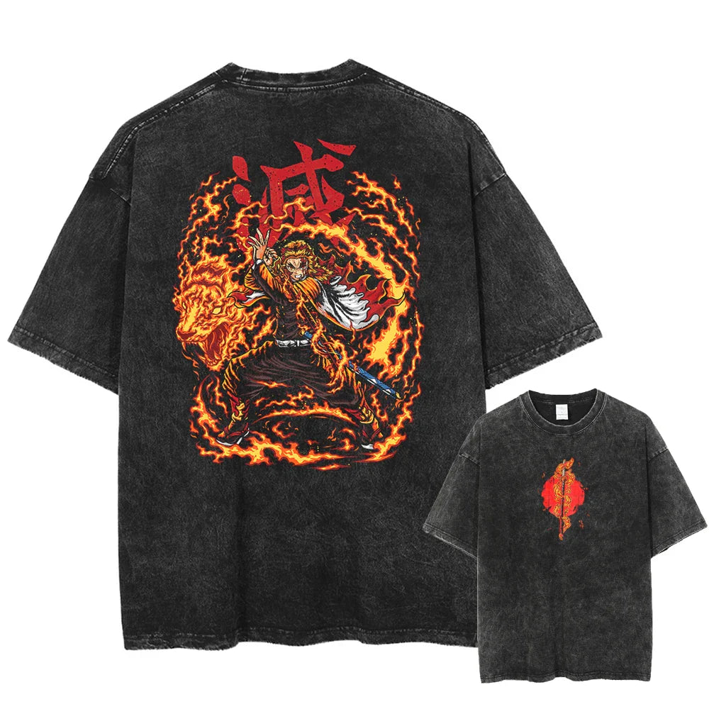 Demon Slayer Rengoku Inferno of Honor Oversized Vintage T-Shirt