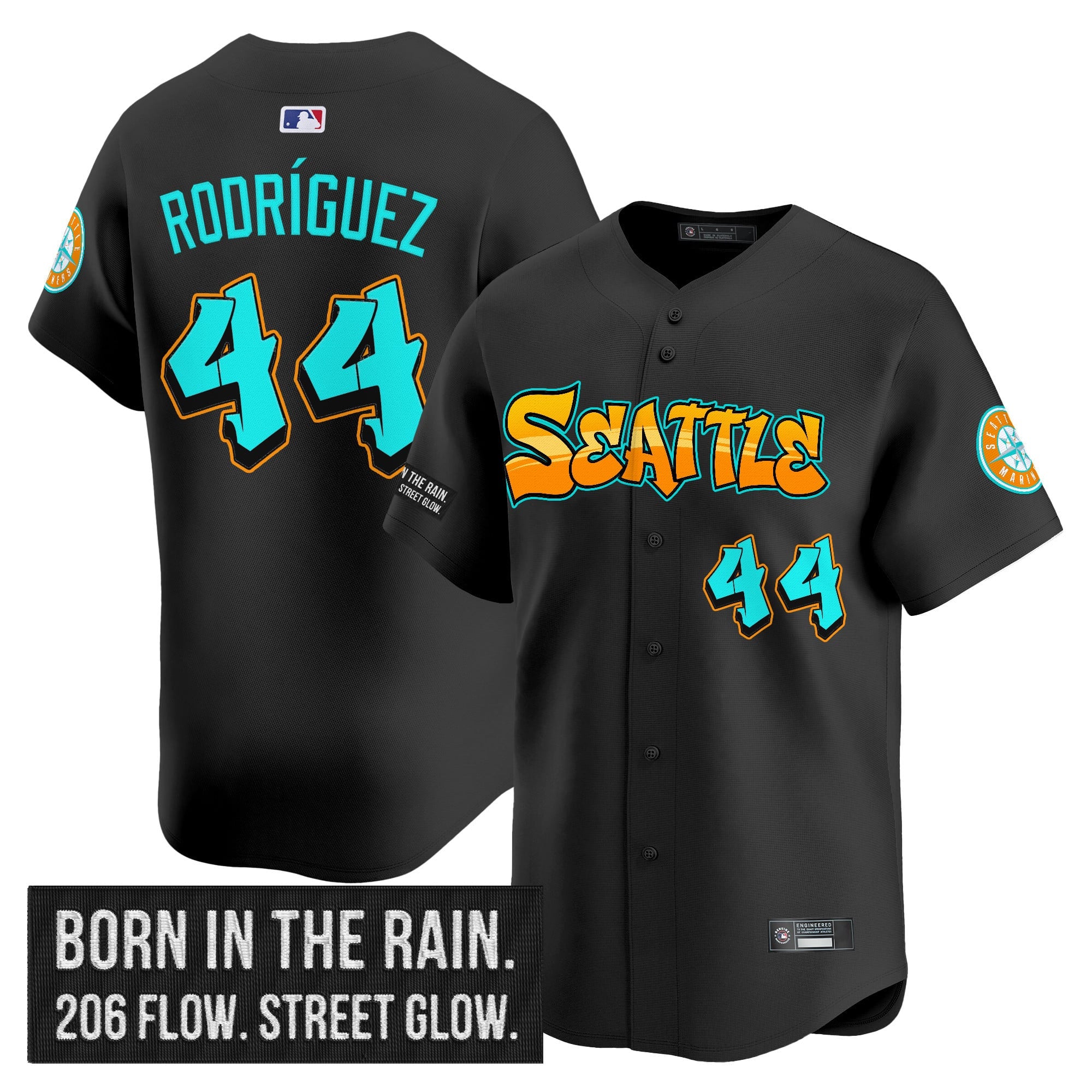 Men's Seattle Mariners 'Graffiti Emerald Drop Edition' Vapor Premier Limited Jersey - All Stitched