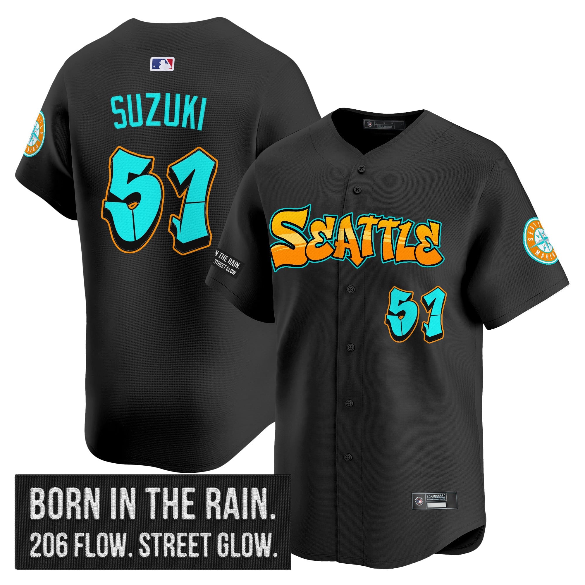 Men's Seattle Mariners 'Graffiti Emerald Drop Edition' Vapor Premier Limited Jersey - All Stitched