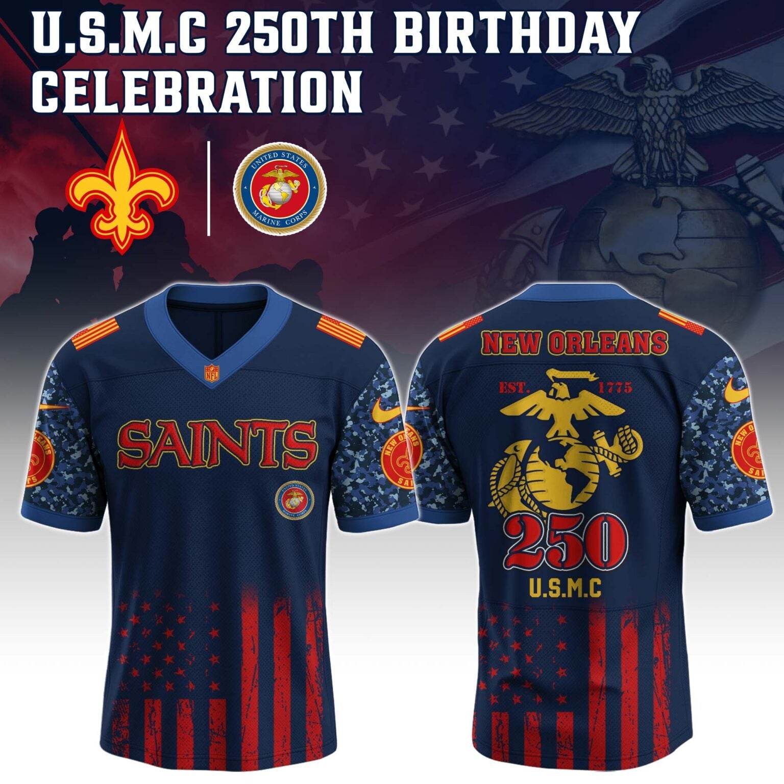 New Orleans Saints NFL x U.S.M.C 250TH Birthday Special Edition Jersey