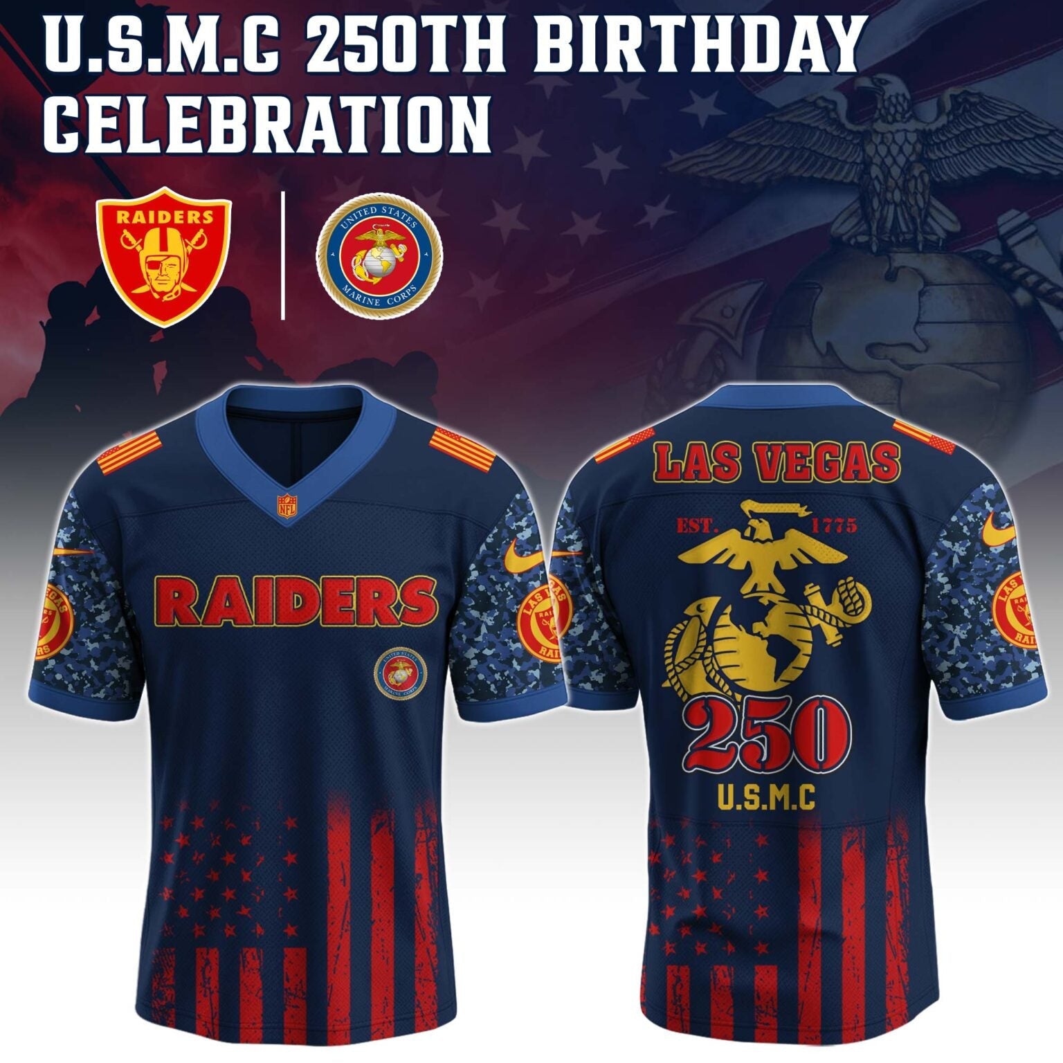 Las Vegas Raiders NFL x U.S.M.C 250TH Birthday Special Edition Jersey