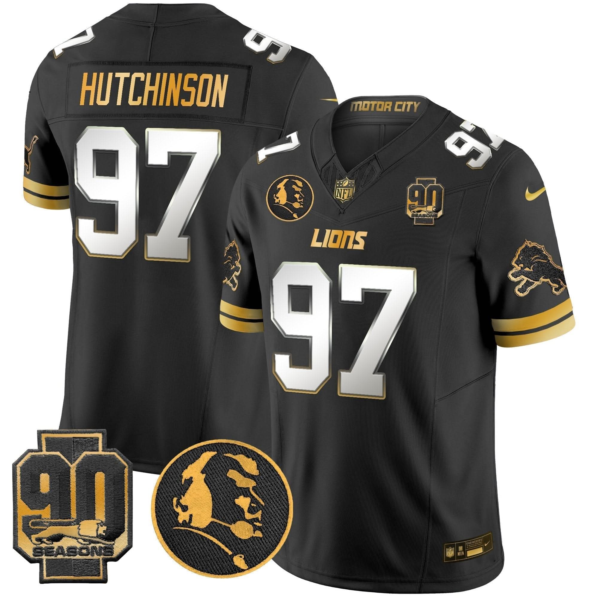 Detroit Lions 2024 90th & John Madden Patch Gold Vapor Limited Jersey V2 - All Stitched